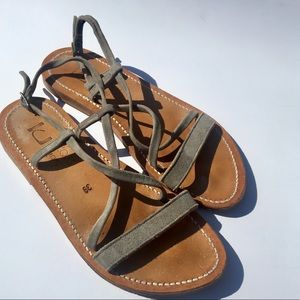 K Jacques St Tropez Suede Sandals Grey Strappy